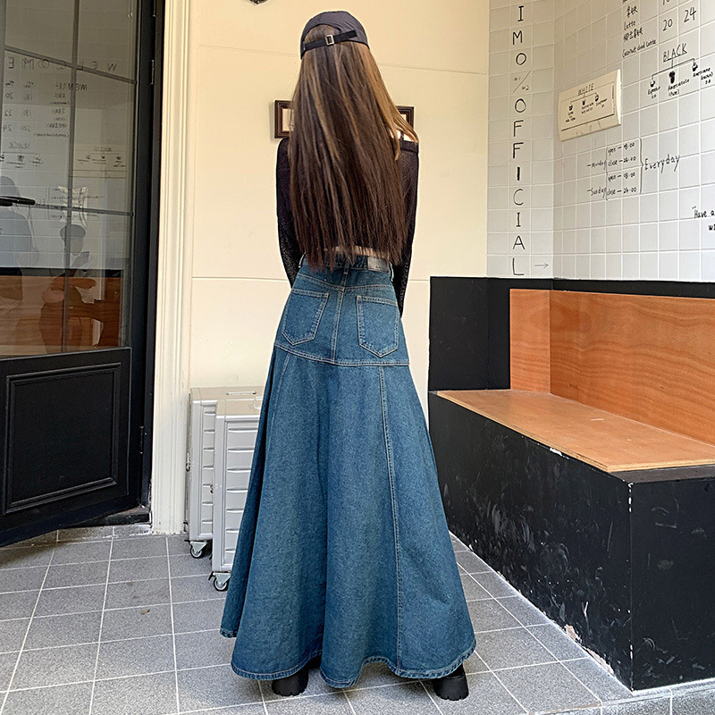スカート デニムスカート ロング丈 マキシ ポケット付き フハイウエスト おしゃれ 大きいサイズ ギフト 着痩せ ファション 春夏 