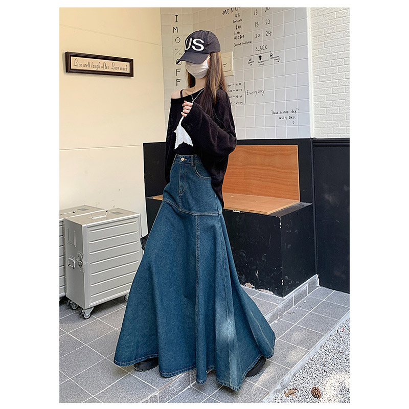 スカート デニムスカート ロング丈 マキシ ポケット付き フハイウエスト おしゃれ 大きいサイズ ギフト 着痩せ ファション 春夏 