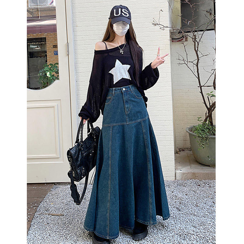スカート デニムスカート ロング丈 マキシ ポケット付き フハイウエスト おしゃれ 大きいサイズ ギフト 着痩せ ファション 春夏 