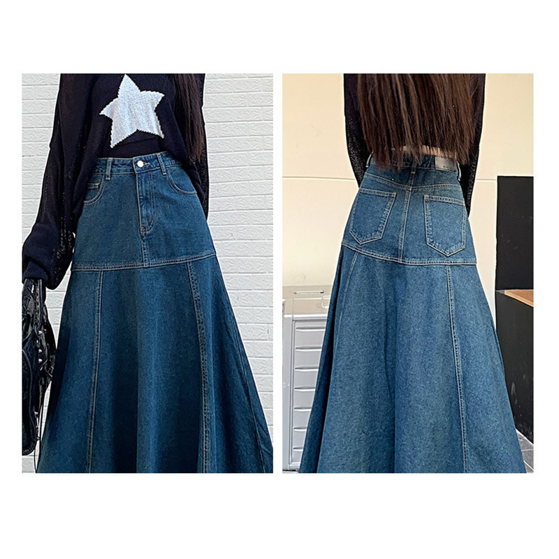 スカート デニムスカート ロング丈 マキシ ポケット付き フハイウエスト おしゃれ 大きいサイズ ギフト 着痩せ ファション 春夏 