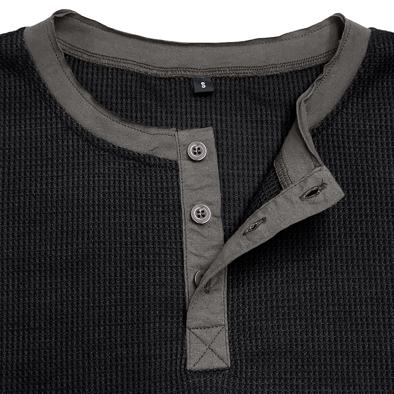 長袖Tシャツ メンズ ヘンリーネック 大きいサイズ ビッグシルエット ワッフルT ロンT カラー配色 ロングT 春 冬 黒T インナー 秋 トップス 