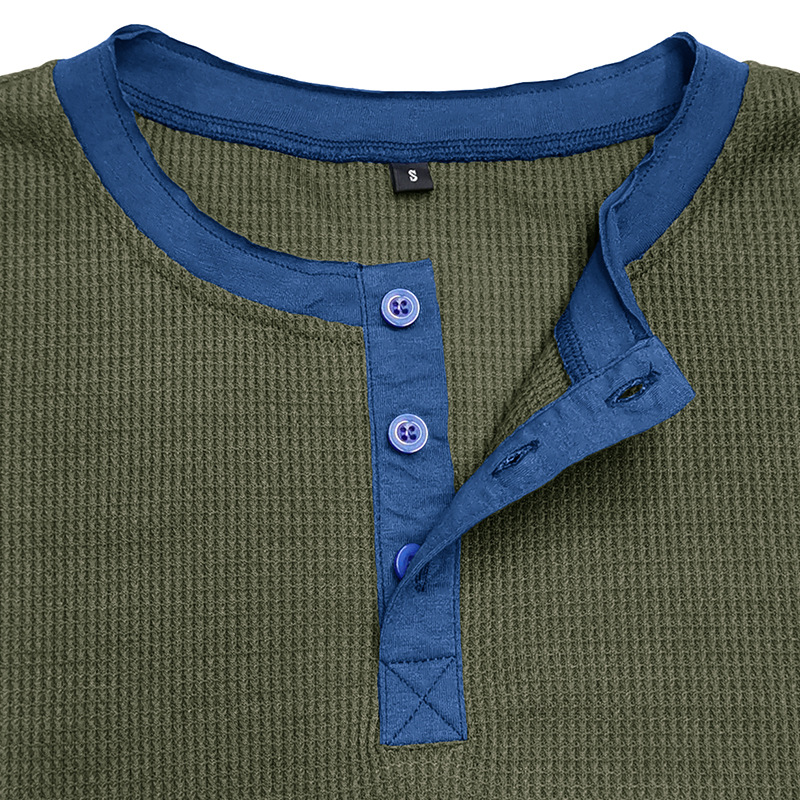 長袖Tシャツ メンズ ヘンリーネック 大きいサイズ ビッグシルエット ワッフルT ロンT カラー配色 ロングT 春 冬 黒T インナー 秋 トップス 