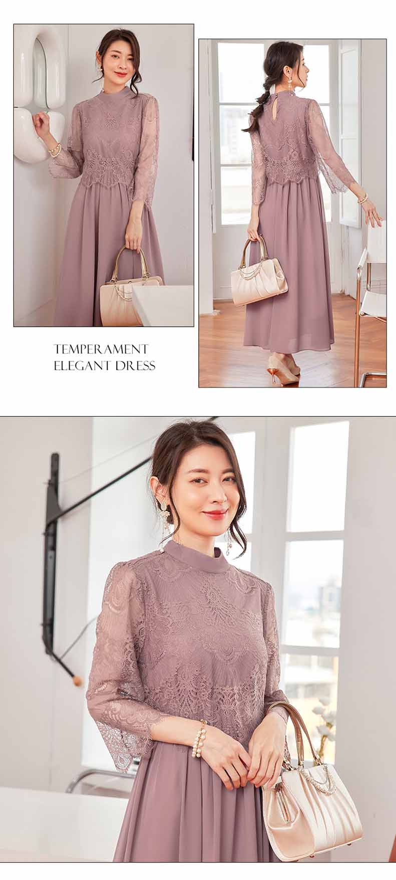 パーティードレス ロングワンピース総レース長袖ロング丈結婚式披露宴 二次会お呼ばれハイネックネイビーグリーン20代 30代 40代レディースフォーマル春夏秋冬  