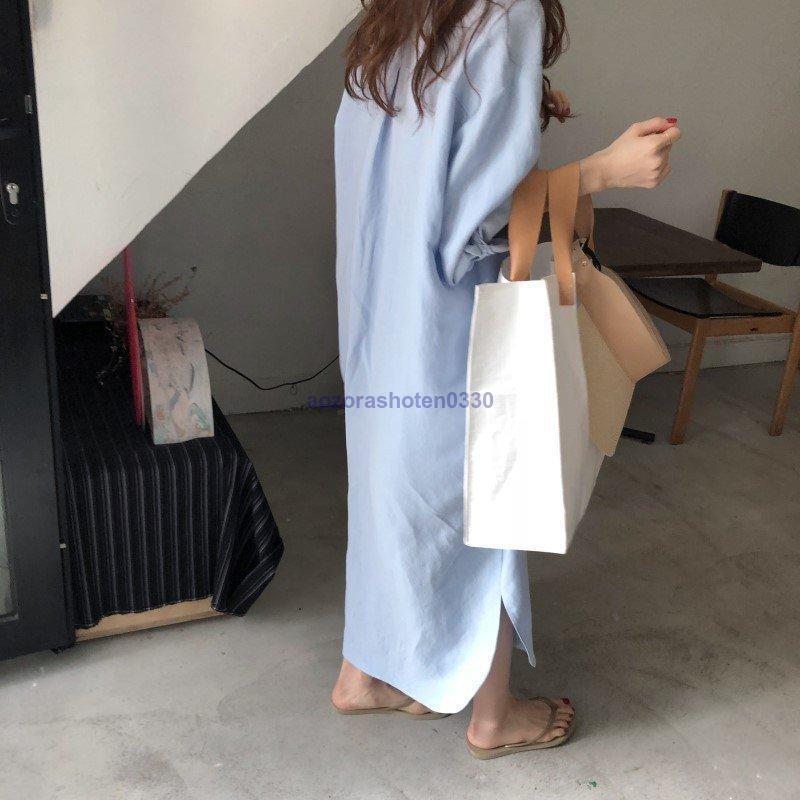シャツワンピース ロングワンピース 春 レディース ワンピース 長袖 通勤 ロングシャツ 前開け カジュアル 無地 体型カバー 羽織り OL 韓国風 ゆったりお洒落 