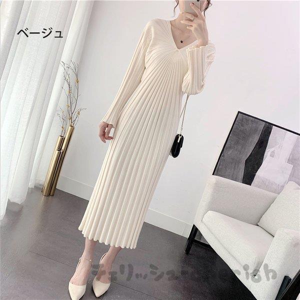 ニットワンピース レディース 秋 冬 30代 20代 新品 きれいめ ロング丈 長袖ワンピース カットソー 大きいサイズおしゃれ Vネック ニットセーター 着痩せ 上品 