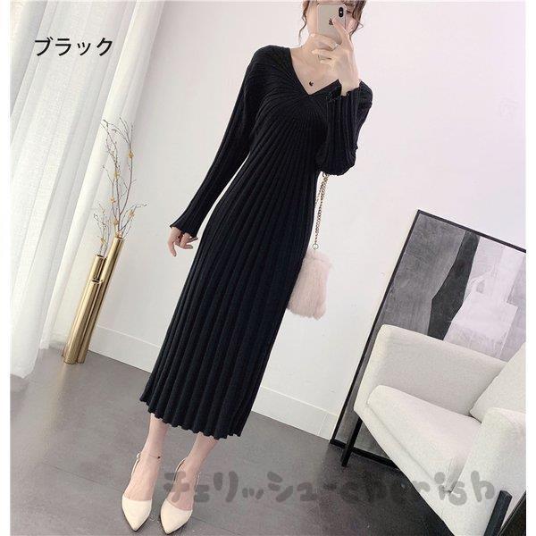 ニットワンピース レディース 秋 冬 30代 20代 新品 きれいめ ロング丈 長袖ワンピース カットソー 大きいサイズおしゃれ Vネック ニットセーター 着痩せ 上品 