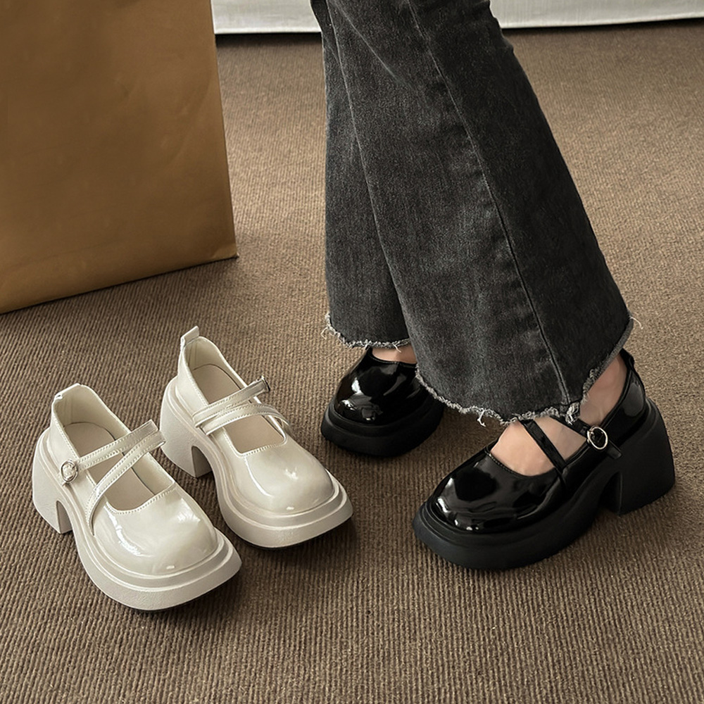 パンプス 厚底 ダブルストラップ 韓国  