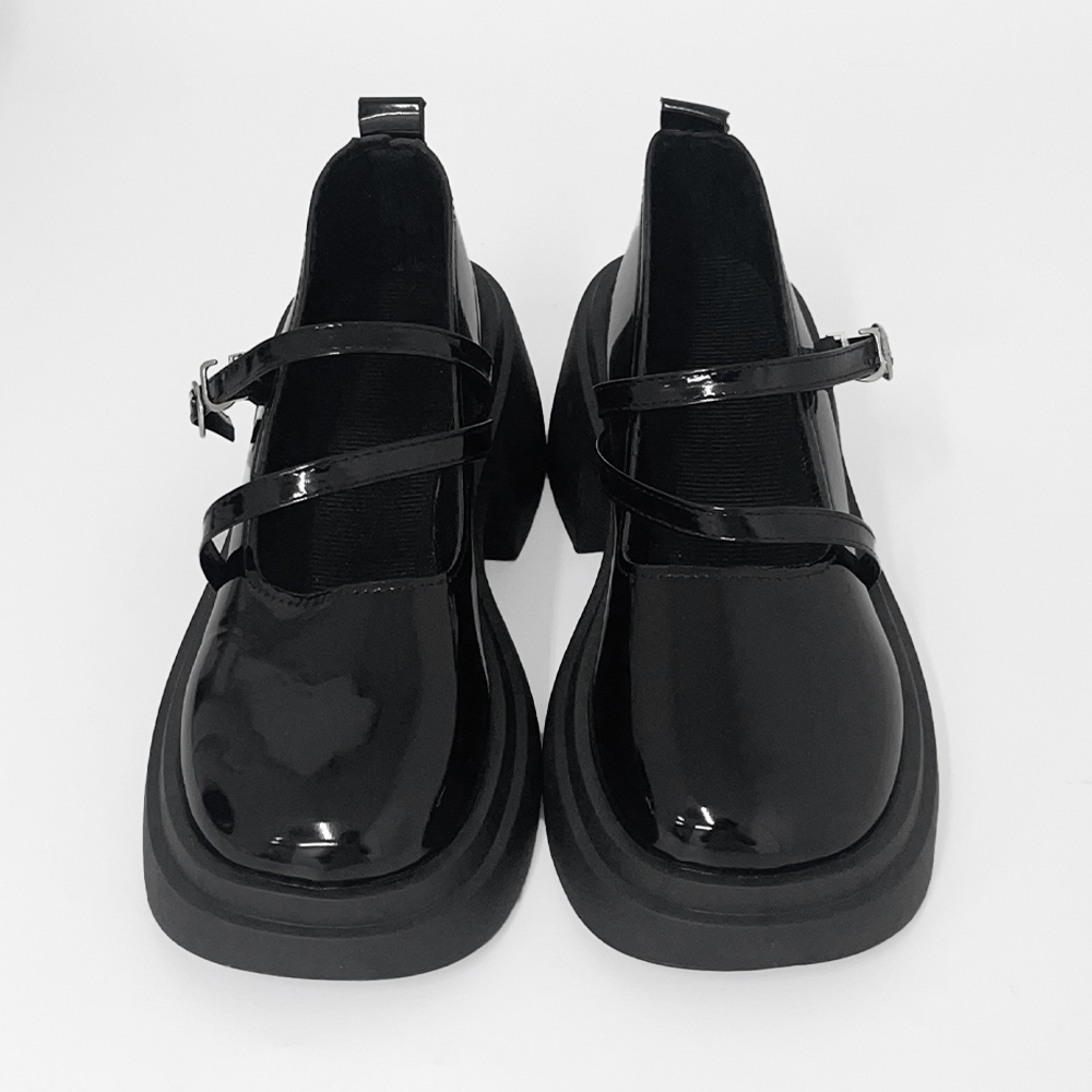 パンプス 厚底 ダブルストラップ 韓国  