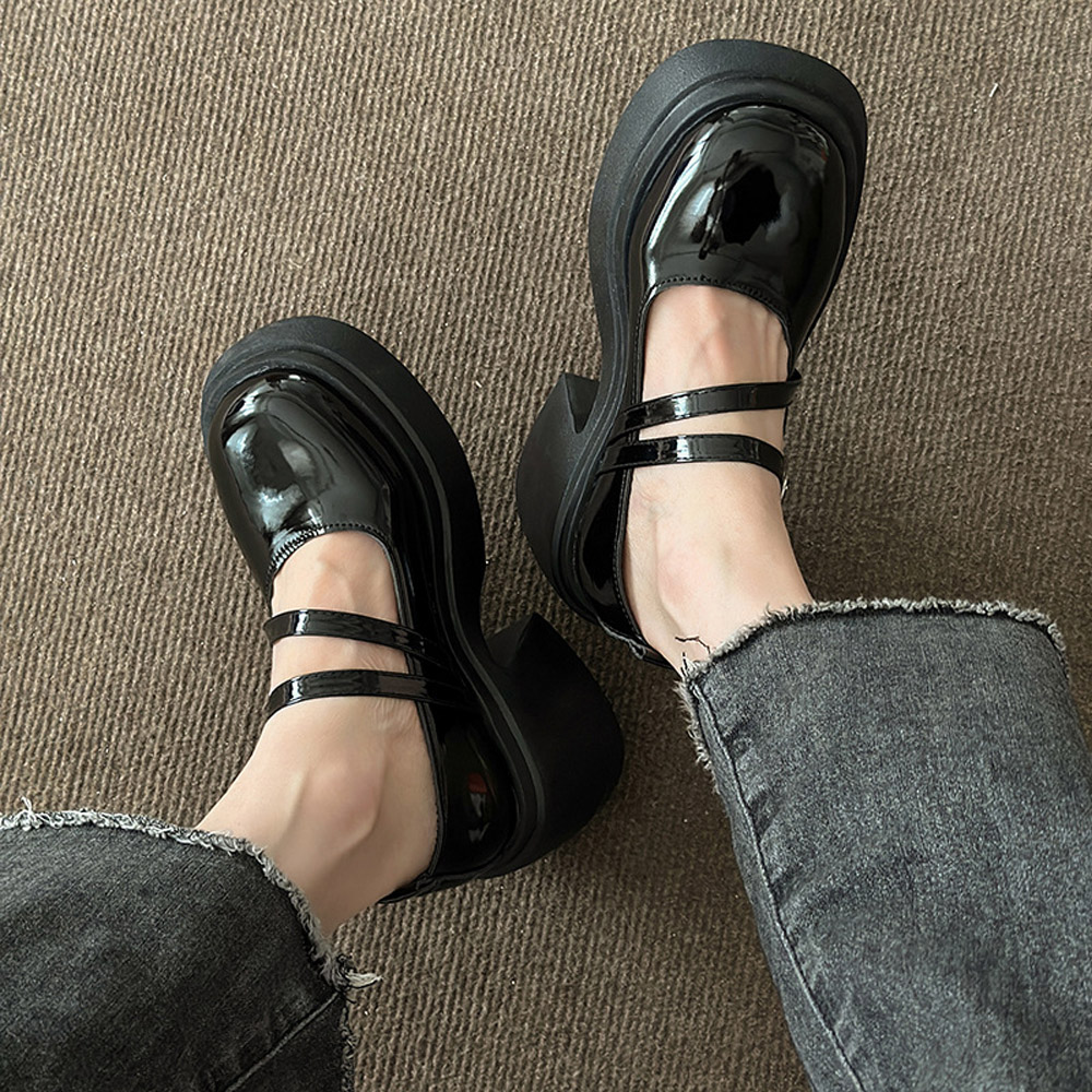 パンプス 厚底 ダブルストラップ 韓国  