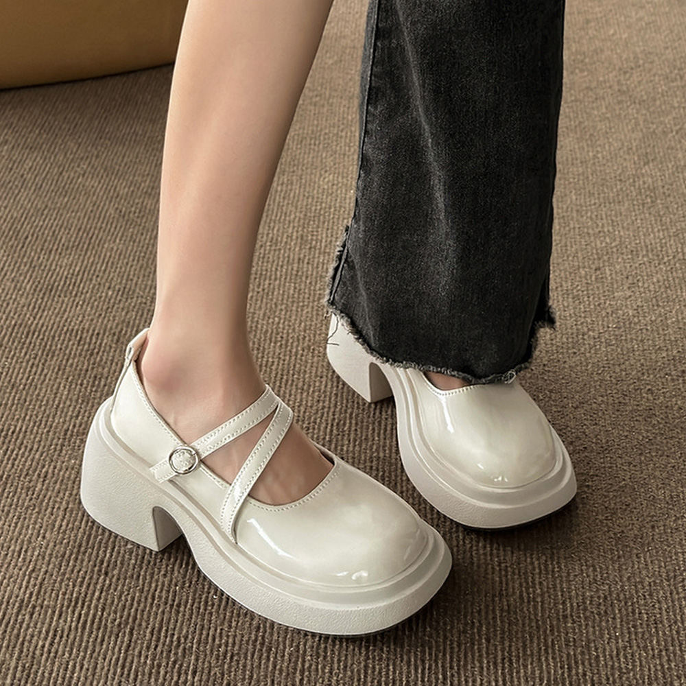 パンプス 厚底 ダブルストラップ 韓国  