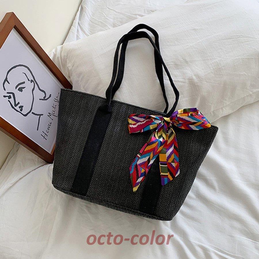 かごバッグ レディース スカーフ付き 大容量 トートバッグ 手提げバッグ ハンドバッグ 草編みバッグ リボン ストローバッグ 