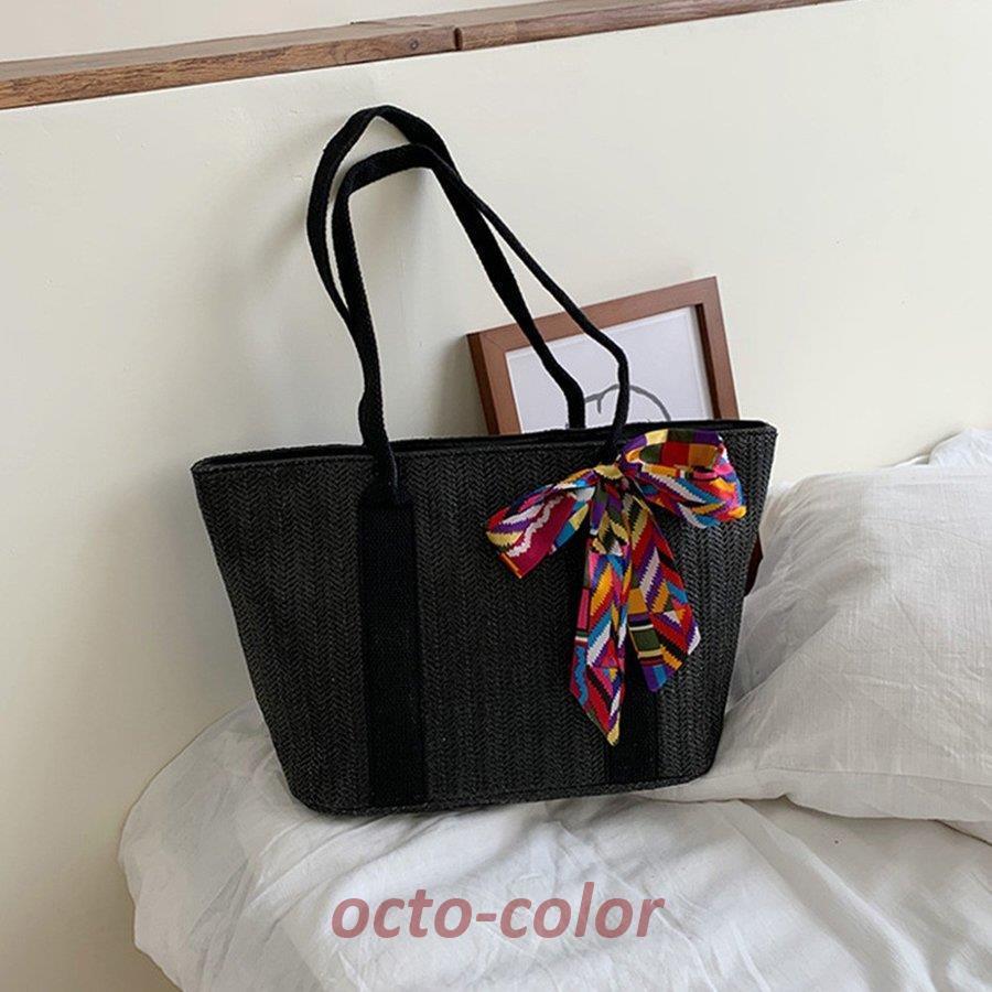 かごバッグ レディース スカーフ付き 大容量 トートバッグ 手提げバッグ ハンドバッグ 草編みバッグ リボン ストローバッグ 