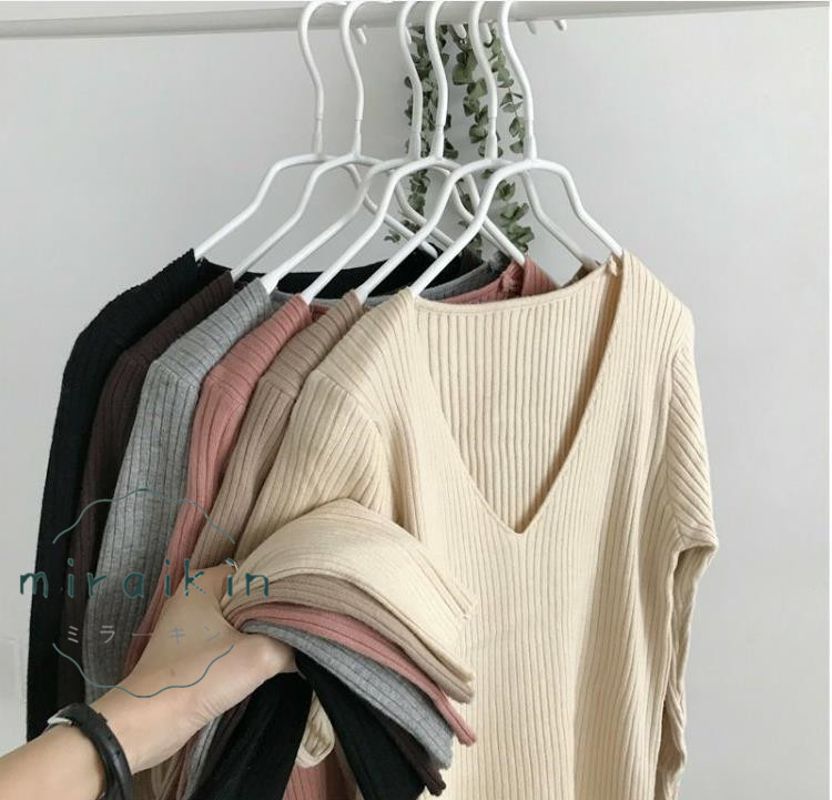 リブニット ニットセーター Vネック レデイース セーター インナー トップス 送料無料 着痩せ 春 秋 長袖 おしゃれ 冬 スリム ニットソー ベーシック シンプル 