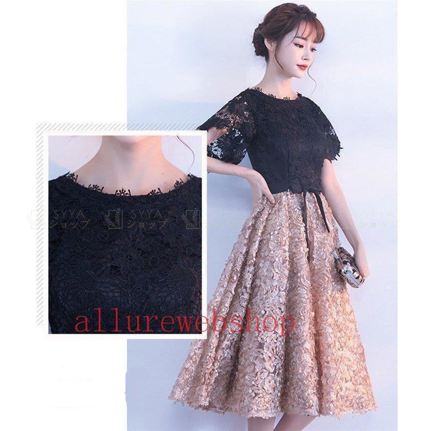 パーティードレス 結婚式 ワンピース ひざ丈 ドレス 二次会 40代 50代 フォーマル きれいめ 披露宴 結婚式ドレス 袖あり お呼ばれ フォーマルドレス 