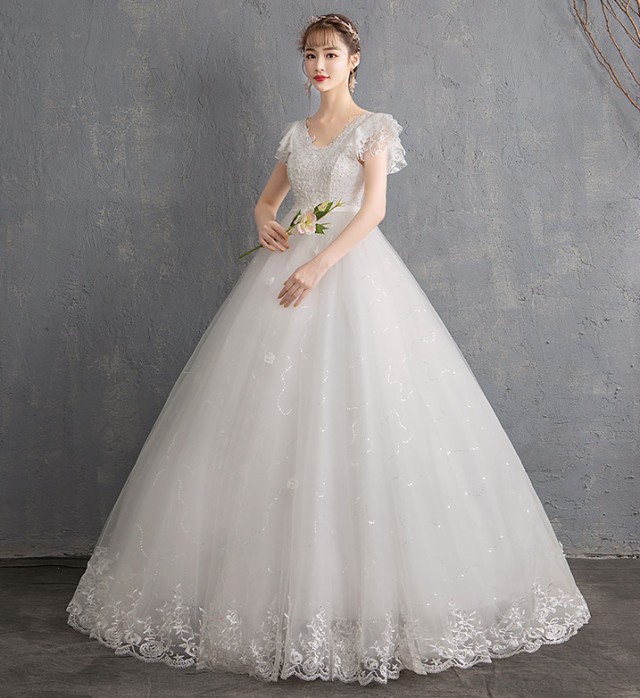 ウェディングドレス 袖あり 半袖 プリンセスライン ハイウエスト 刺繍 6L 5L 手袋 セット 7L 3L 4L ウエストマーク 大きいサイズ ベール マタニティドレス 