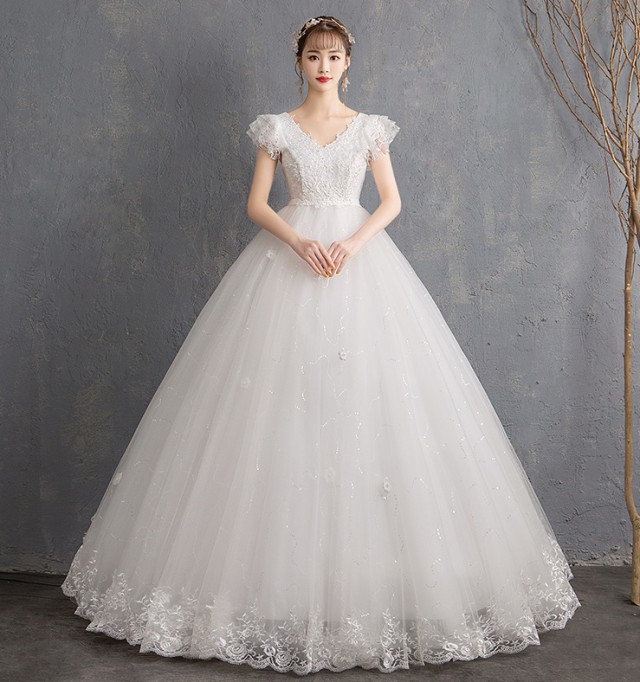 ウェディングドレス 袖あり 半袖 プリンセスライン ハイウエスト 刺繍 6L 5L 手袋 セット 7L 3L 4L ウエストマーク 大きいサイズ ベール マタニティドレス 