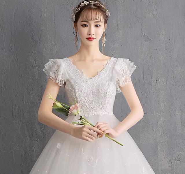 ウェディングドレス 袖あり 半袖 プリンセスライン ハイウエスト 刺繍 6L 5L 手袋 セット 7L 3L 4L ウエストマーク 大きいサイズ ベール マタニティドレス 