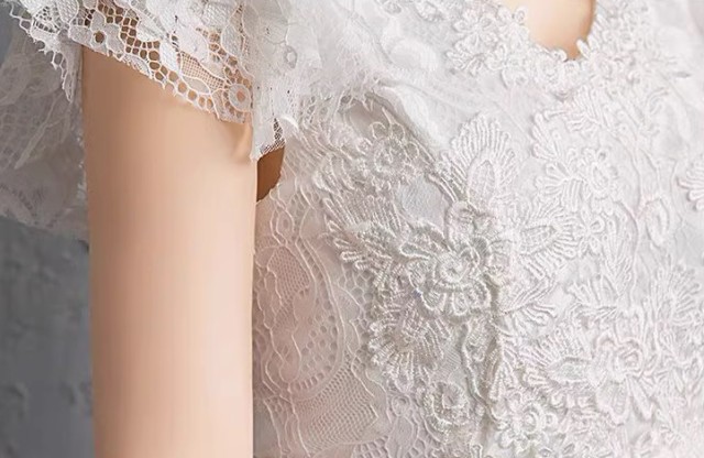 ウェディングドレス 袖あり 半袖 プリンセスライン ハイウエスト 刺繍 6L 5L 手袋 セット 7L 3L 4L ウエストマーク 大きいサイズ ベール マタニティドレス 