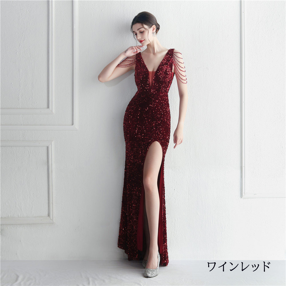 カラードレス マーメイドドレス パーティードレス 袖なし ビーズ ウェディングドレス スパン小さいサイズ 結婚式 発表会 二次会 大きいサイズ 