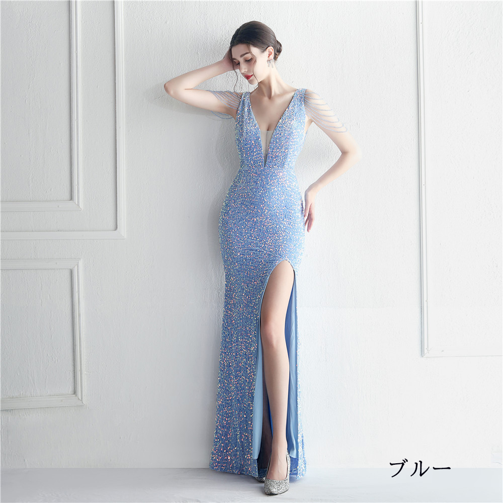 カラードレス マーメイドドレス パーティードレス 袖なし ビーズ ウェディングドレス スパン小さいサイズ 結婚式 発表会 二次会 大きいサイズ 