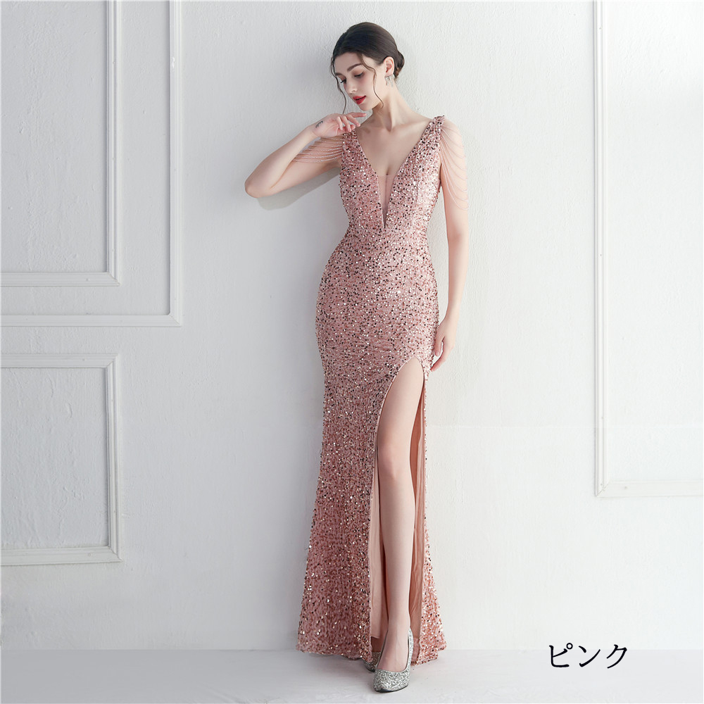 カラードレス マーメイドドレス パーティードレス 袖なし ビーズ ウェディングドレス スパン小さいサイズ 結婚式 発表会 二次会 大きいサイズ 