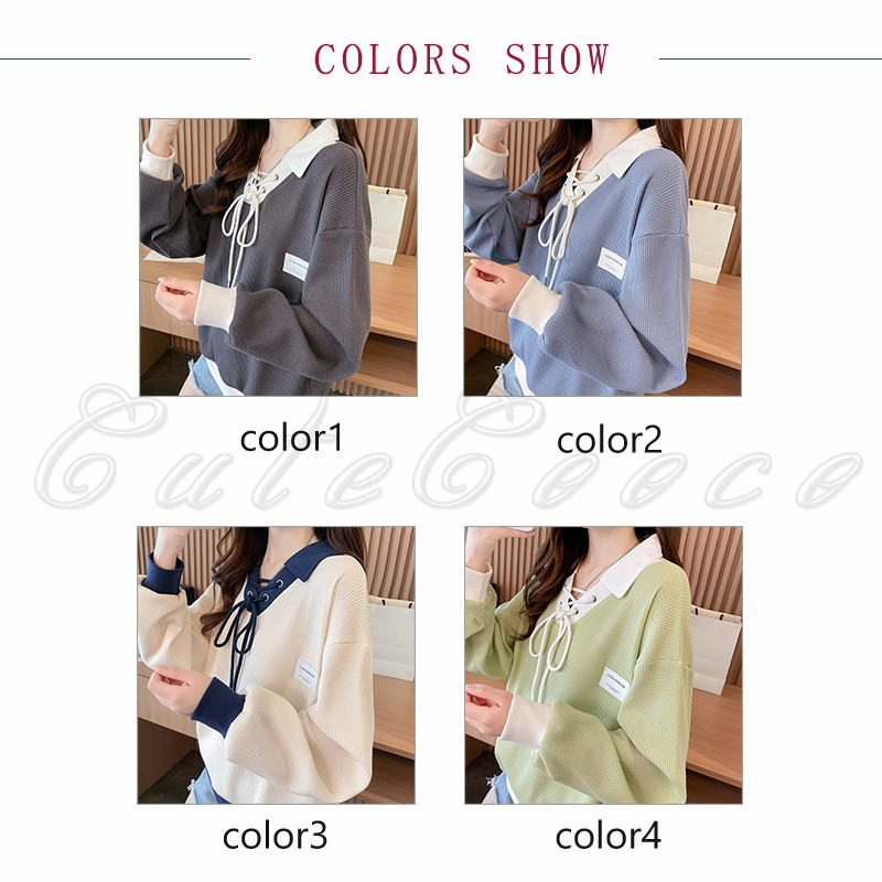 ポロ襟 スウェット レディース 切り替え トレーナー 配色 ルーズフィット プルオーバー 冬 ゆったり ボリューム袖 送料無料 おしゃれ 春 トップス 長袖 秋 