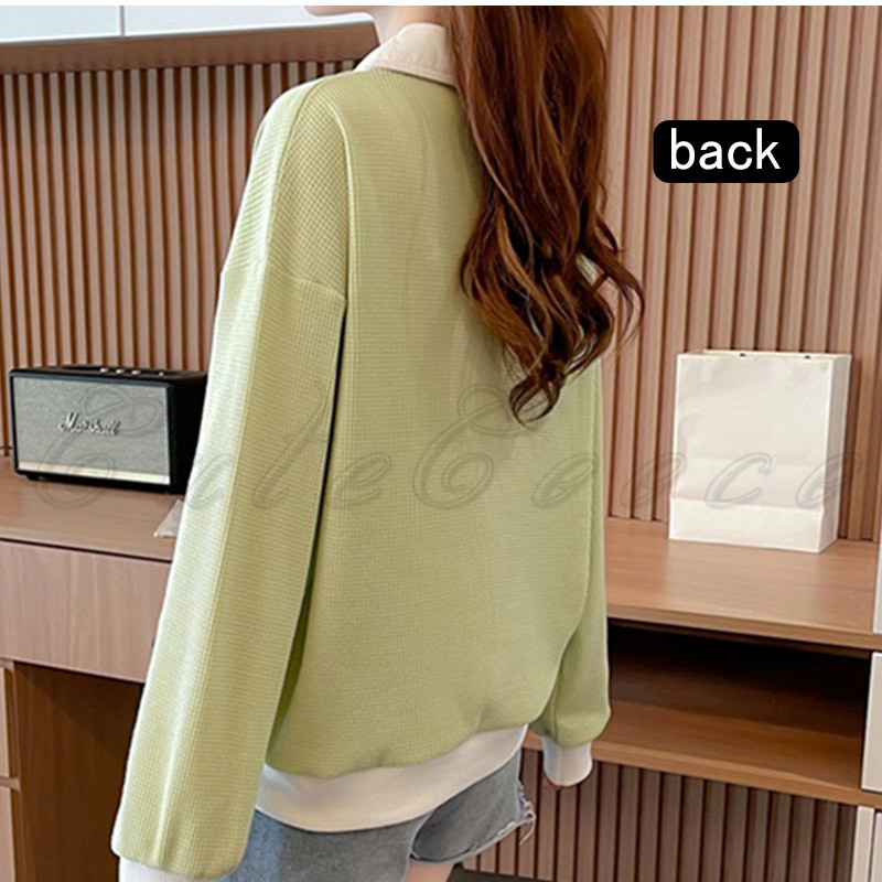 ポロ襟 スウェット レディース 切り替え トレーナー 配色 ルーズフィット プルオーバー 冬 ゆったり ボリューム袖 送料無料 おしゃれ 春 トップス 長袖 秋 