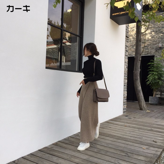 ニットスカート レディース ロング丈 ロングスカート マキシ丈 スリット 体型カバー 秋 ウエストゴム ボハイウエスト 無地 スカート 