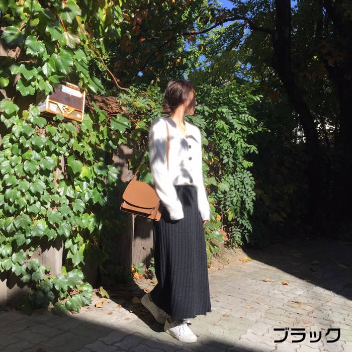 ニットスカート レディース ロング丈 ロングスカート マキシ丈 スリット 体型カバー 秋 ウエストゴム ボハイウエスト 無地 スカート 