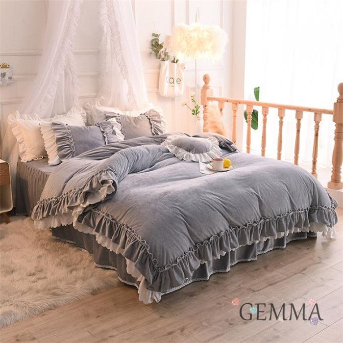 送料無料 布団カバー ベッドカバー 枕カバー ふわふわ モコもこ フランネル 3点セット 女の子 プリーツ 姫系 4点セット プレゼント 起毛 