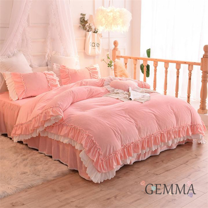 送料無料 布団カバー ベッドカバー 枕カバー ふわふわ モコもこ フランネル 3点セット 女の子 プリーツ 姫系 4点セット プレゼント 起毛 