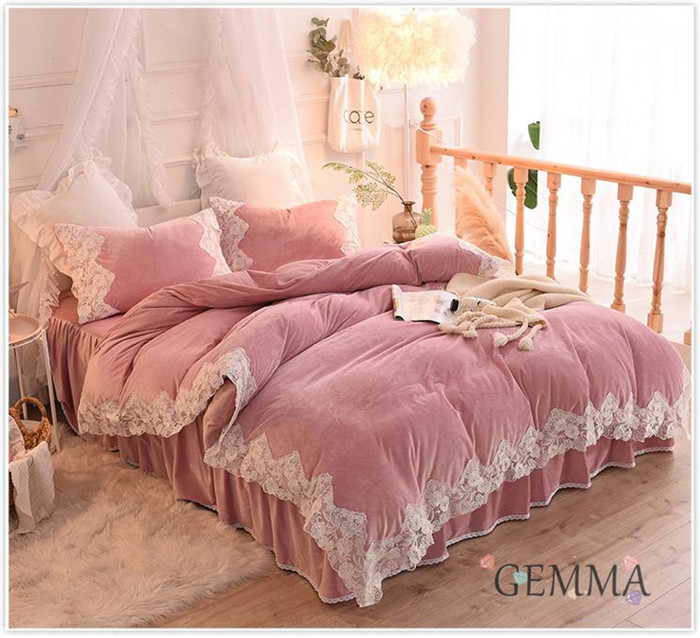 送料無料 布団カバー ベッドカバー 枕カバー ふわふわ モコもこ フランネル 3点セット 女の子 プリーツ 姫系 4点セット プレゼント 起毛 