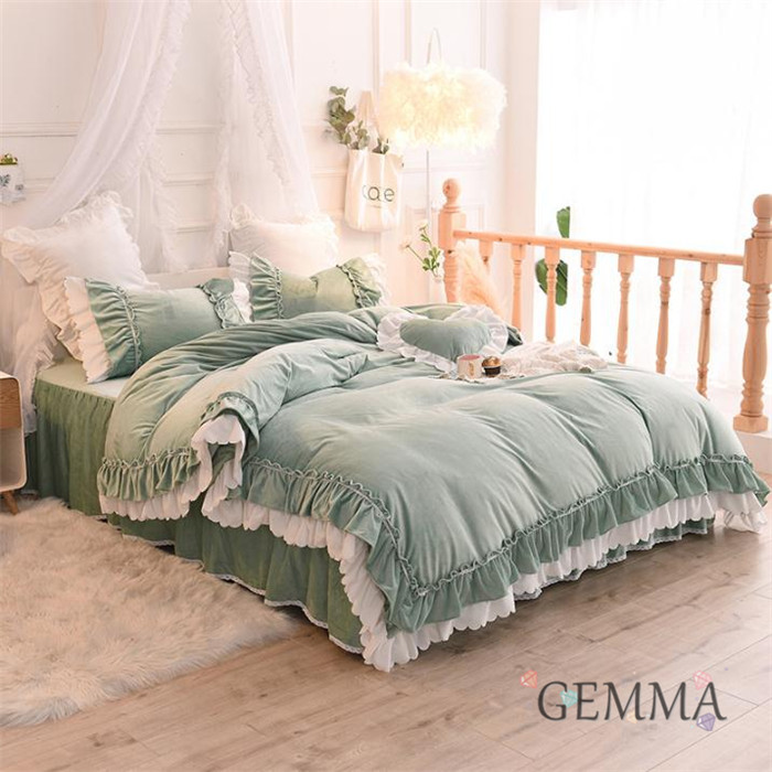 送料無料 布団カバー ベッドカバー 枕カバー ふわふわ モコもこ フランネル 3点セット 女の子 プリーツ 姫系 4点セット プレゼント 起毛 