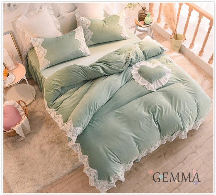 送料無料 布団カバー ベッドカバー 枕カバー ふわふわ モコもこ フランネル 3点セット 女の子 プリーツ 姫系 4点セット プレゼント 起毛 