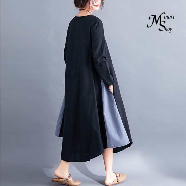 ワンピース レディース 春 長袖 ロングワンピース 春服 切り替え きれいめ 着痩せ ゆったり カジュアル 通勤着 可愛い 夏 配色 着回し 秋 