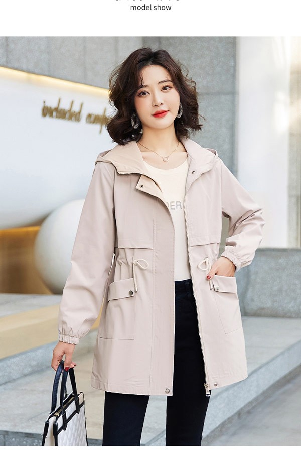 レディース アウター トレンチコート ミディアム丈 フード付き ジャケット ゆったり 韓国風 テロンチ シンプル 秋 