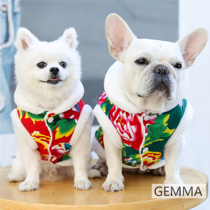 犬服 チャイナ風 花柄 グリーン レッド ドッグウェア 暖かい 犬の服 いぬ 可愛い 小型犬 猫服 ペットウェア 送料無料 春節 