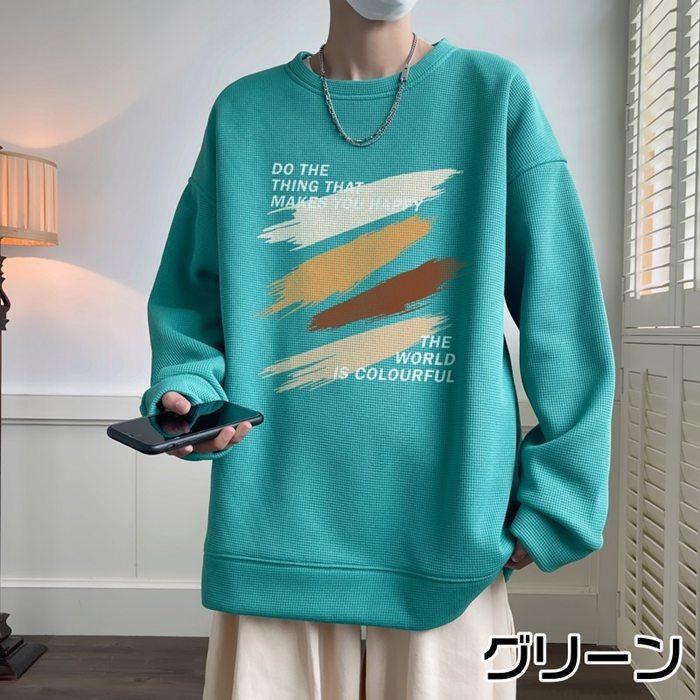 トレーナー Tシャツ メンズ 長袖Tシャツ ワッフル生地 クルーネック 通学 カジュアル 秋 長袖 ロゴ おしゃれ トップス 春 