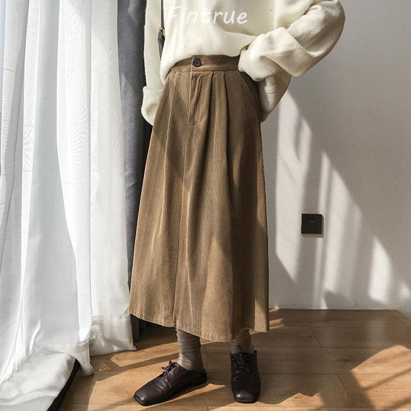 スカート ロング丈 レディース 40代 秋冬 コーデュロイスカート 大人 ハイウェストボトムスオシャレ Aラインスカートミディアム丈 フレアスカート 着痩せ 黒 