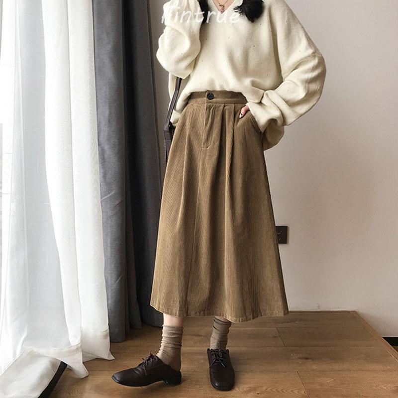 スカート ロング丈 レディース 40代 秋冬 コーデュロイスカート 大人 ハイウェストボトムスオシャレ Aラインスカートミディアム丈 フレアスカート 着痩せ 黒 