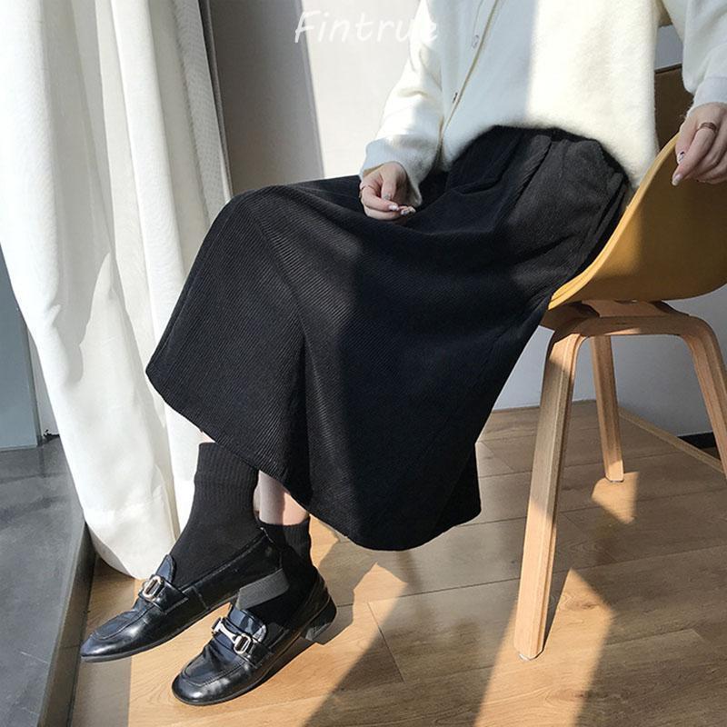 スカート ロング丈 レディース 40代 秋冬 コーデュロイスカート 大人 ハイウェストボトムスオシャレ Aラインスカートミディアム丈 フレアスカート 着痩せ 黒 