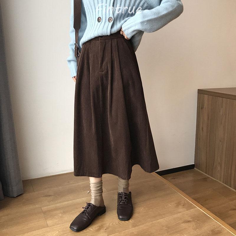 スカート ロング丈 レディース 40代 秋冬 コーデュロイスカート 大人 ハイウェストボトムスオシャレ Aラインスカートミディアム丈 フレアスカート 着痩せ 黒 