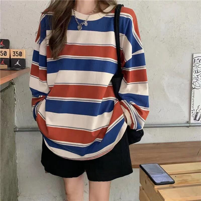 カットソー レディース Tシャツ ストライプ トップス ゆるTシャツ カジュアル 長袖 重ね着 かわいい 体型カバー ロングT 薄手 インナー 