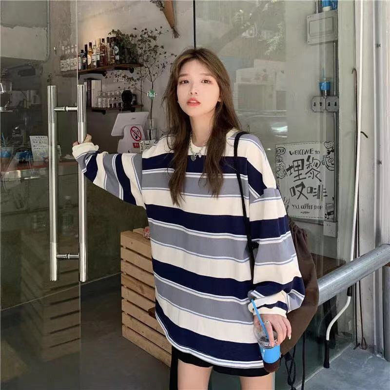 カットソー レディース Tシャツ ストライプ トップス ゆるTシャツ カジュアル 長袖 重ね着 かわいい 体型カバー ロングT 薄手 インナー 