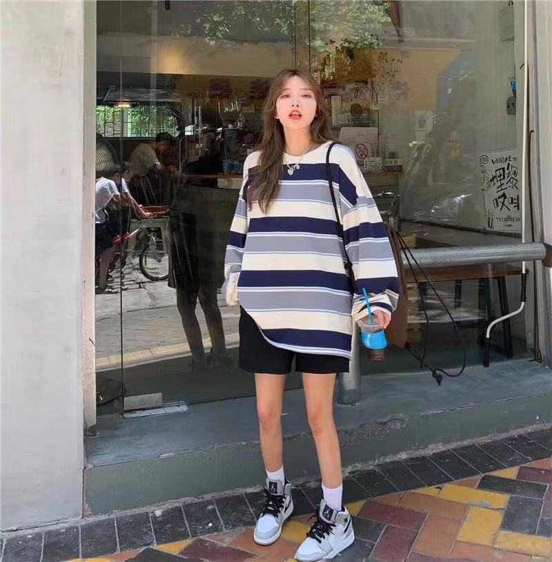 カットソー レディース Tシャツ ストライプ トップス ゆるTシャツ カジュアル 長袖 重ね着 かわいい 体型カバー ロングT 薄手 インナー 