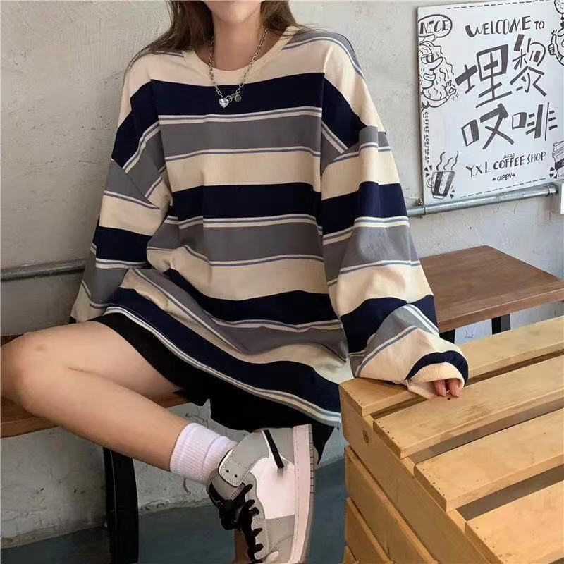 カットソー レディース Tシャツ ストライプ トップス ゆるTシャツ カジュアル 長袖 重ね着 かわいい 体型カバー ロングT 薄手 インナー 