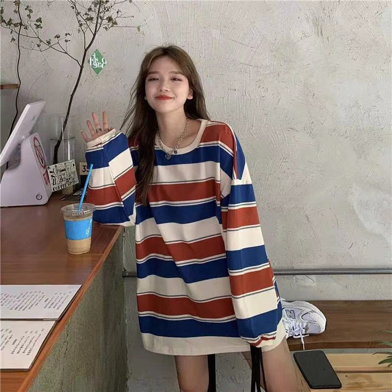 カットソー レディース Tシャツ ストライプ トップス ゆるTシャツ カジュアル 長袖 重ね着 かわいい 体型カバー ロングT 薄手 インナー 