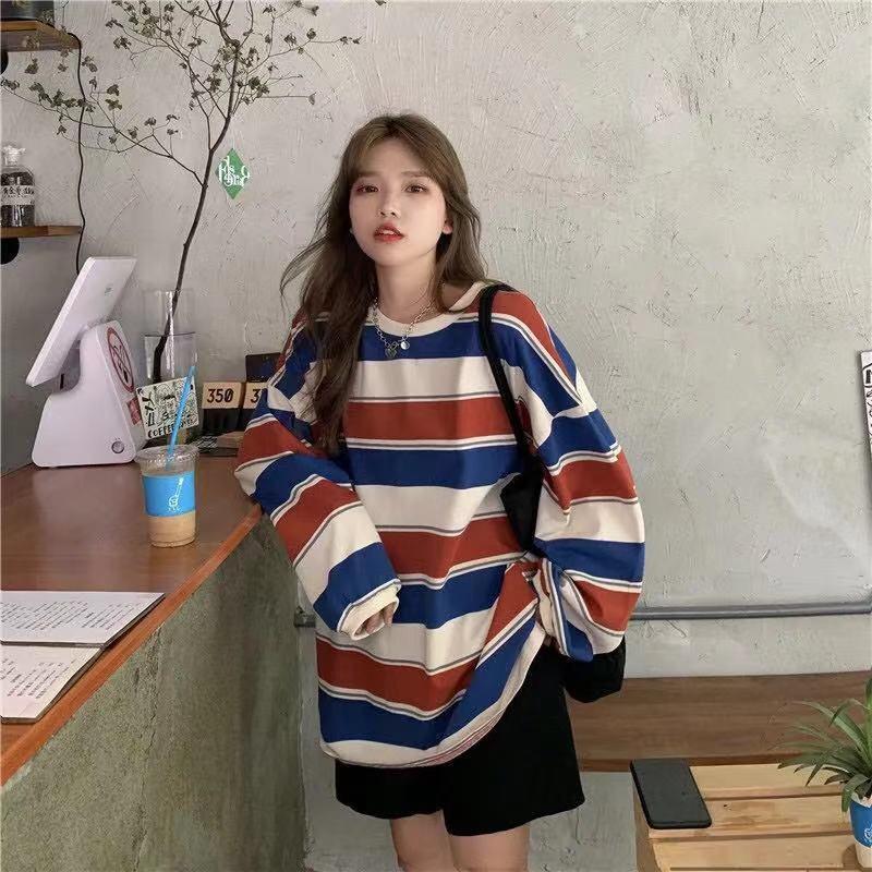 カットソー レディース Tシャツ ストライプ トップス ゆるTシャツ カジュアル 長袖 重ね着 かわいい 体型カバー ロングT 薄手 インナー 