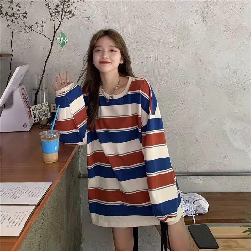 カットソー レディース Tシャツ ストライプ トップス ゆるTシャツ カジュアル 長袖 重ね着 かわいい 体型カバー ロングT 薄手 インナー 