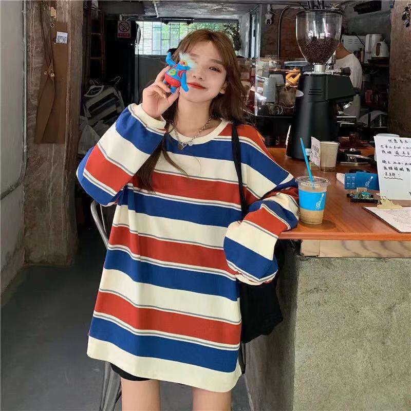 カットソー レディース Tシャツ ストライプ トップス ゆるTシャツ カジュアル 長袖 重ね着 かわいい 体型カバー ロングT 薄手 インナー 